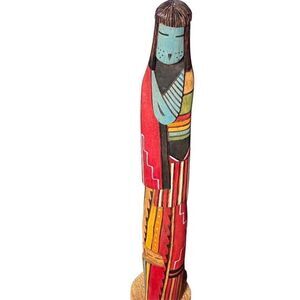Vintage Colorful Native American Hopi Warrior Maiden Kachina Carving Doll